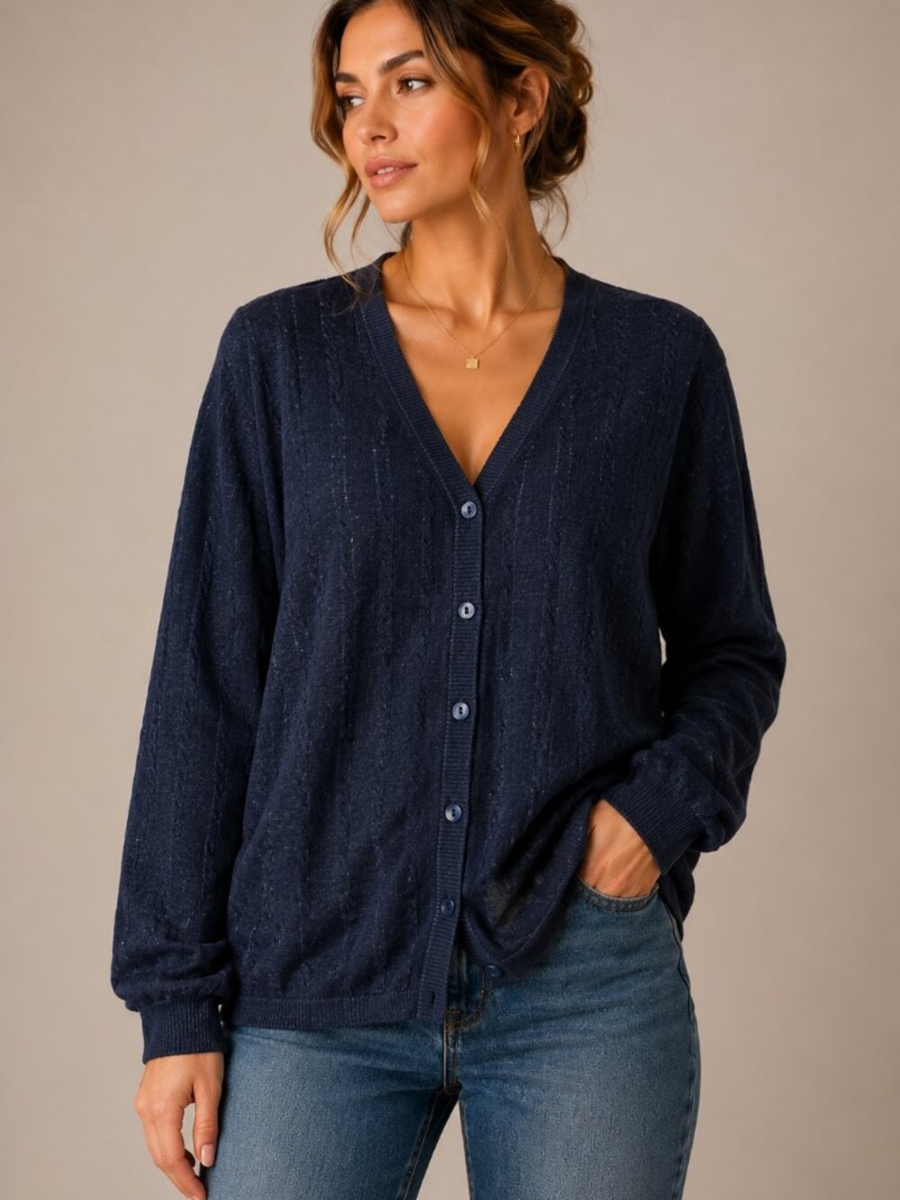 NEW Diane Gilman 100% Silk Openwork Knit Button Cardigan Black 1X